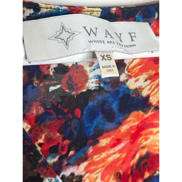 WAYF Sheer Floral Blouse XS Orange Blue Long Sleeve Boho Office Top - Picture 9 of 12